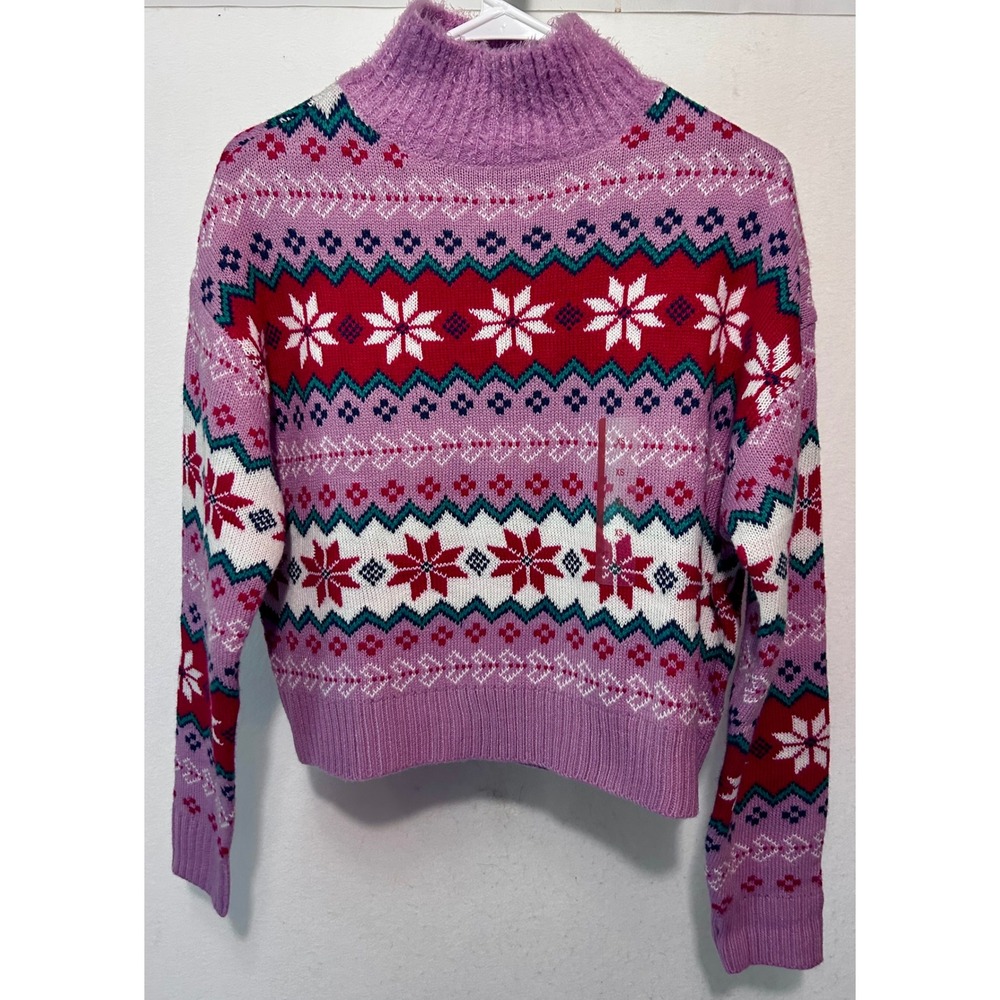 33 Degrees Womens Purple Fair Isle Snowflake Mock Neck Sweater XS58717TGT XS